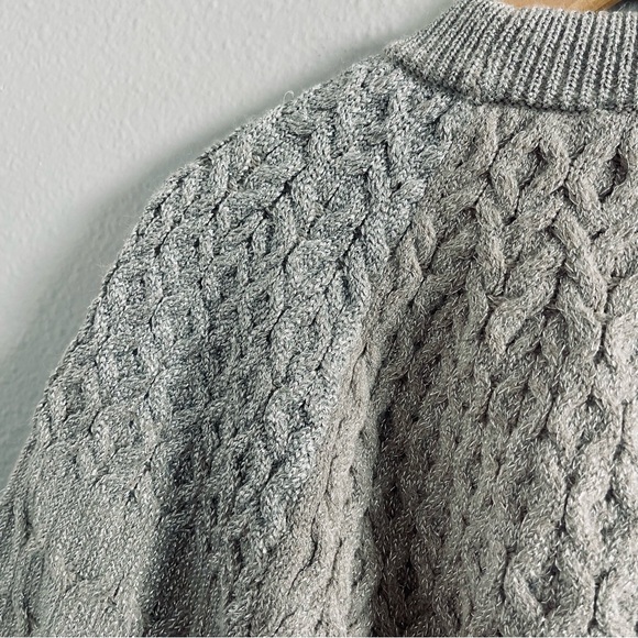 ANN TAYLOR Silver Shimmer Cable Sweater Twead - Picture 9 of 12